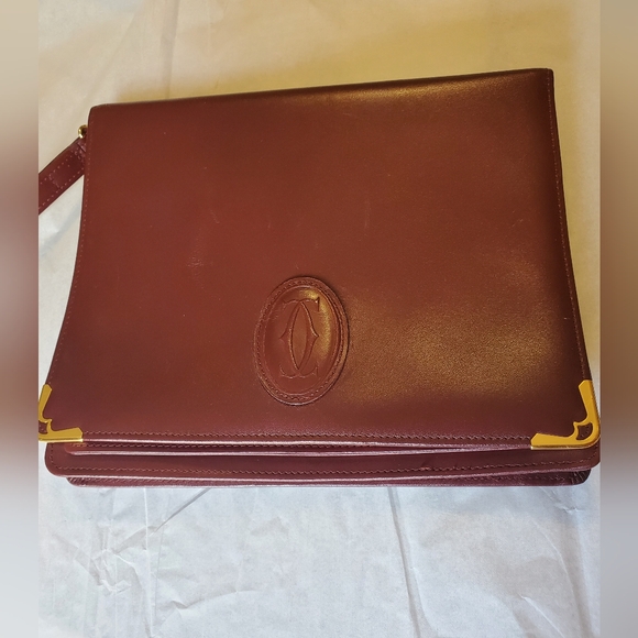 Cartier Red Bordeaux Burgundy Leather Gold Hardware Wristlet Clutch - Picture 1 of 16